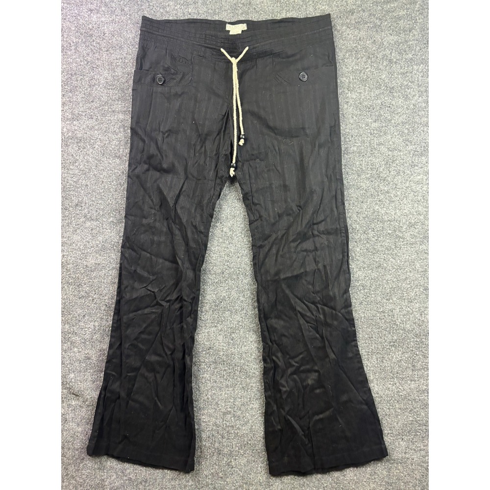 Billabong Designer's Closet Pants Women Large Black Cotton Pinstripe Drawstring